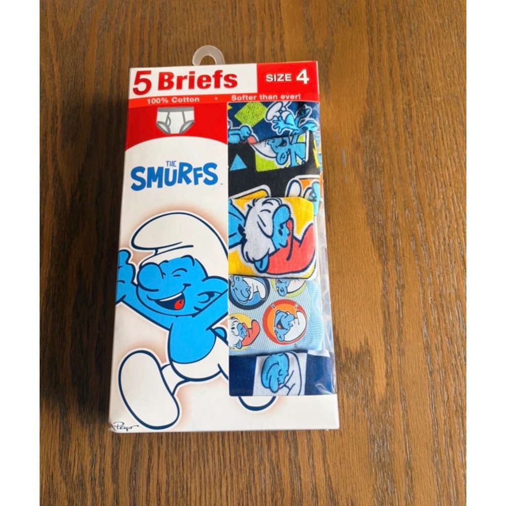 Handcraft The Smurfs Boys Briefs 5-Pack 100% Cotton Underwear Size 4 Blue Multi